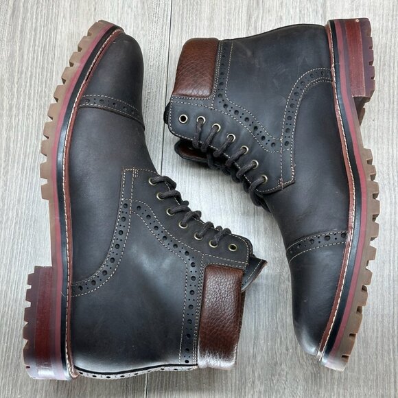 Warfield & Grand Boots Mens Sz 8 Presidio Leather Lace Up Cap Toe Ankle Brown - Picture 9 of 13